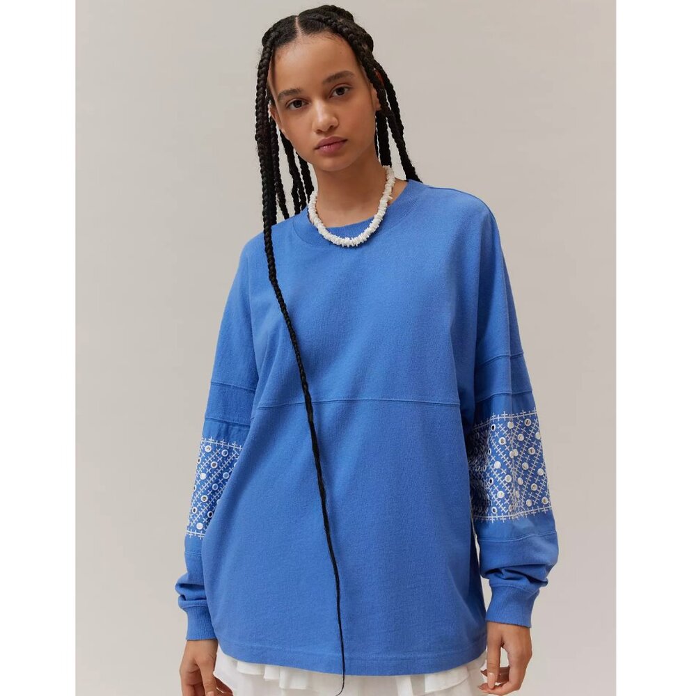 NWOT BDG X Urban Outfitters Cape May Embellished Long Sleeve Tee Blue